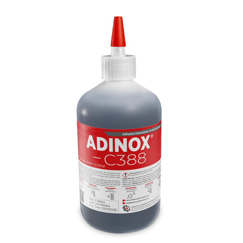 ADINOX® C388 Black, rubber toughened, instant adhesive 1 Lb.